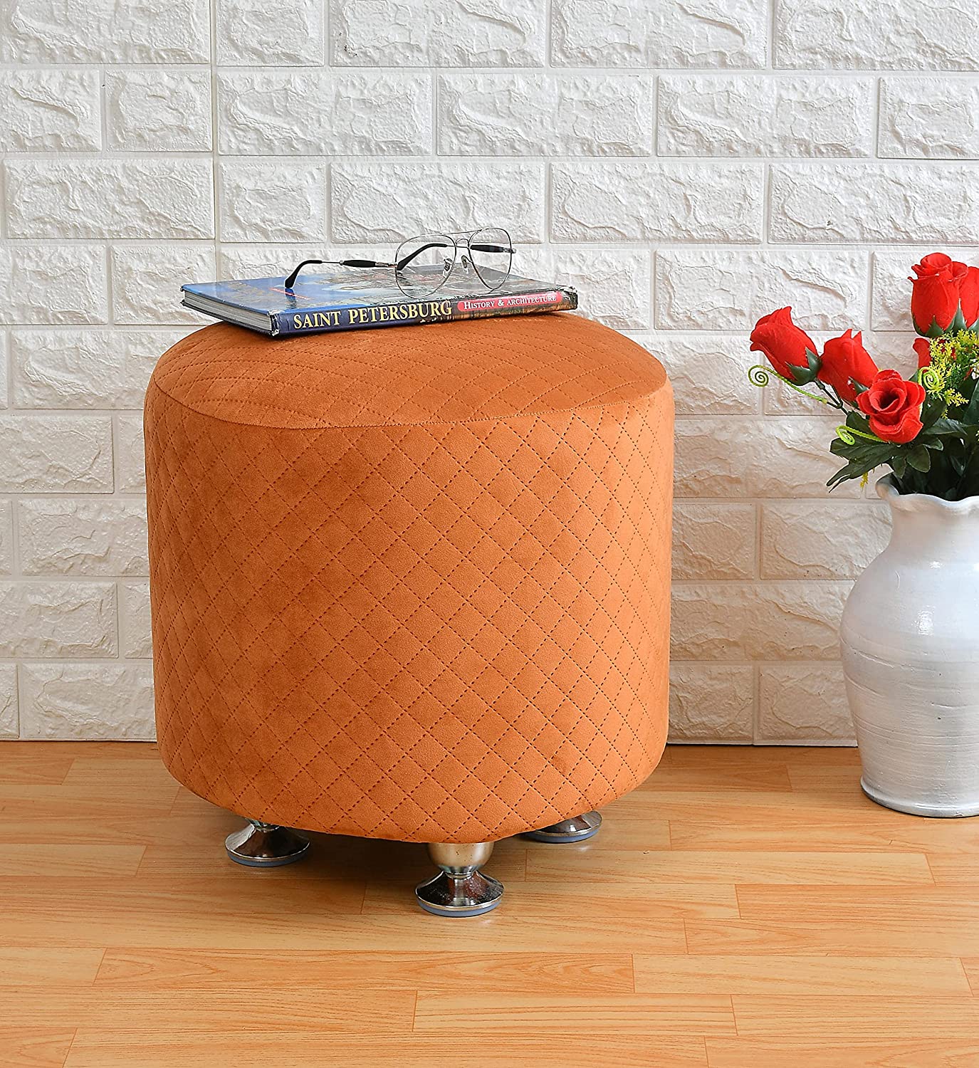 Homeaccex Metalic Ottoman Pouffe Puffy Stool For Living Room Home & Office, 17Inch Height